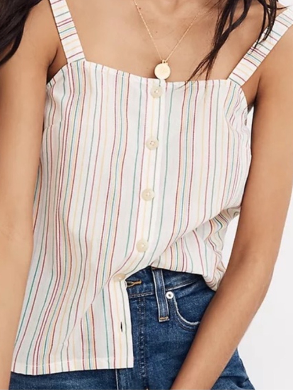 Madewell Rainbow Stripe Button Front Tank Top Size S